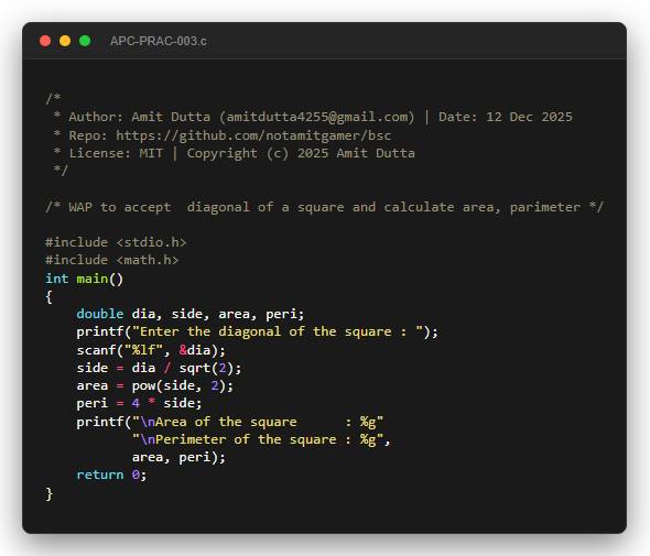 WAP to accept  diagonal of a square and calculate area, parimeter